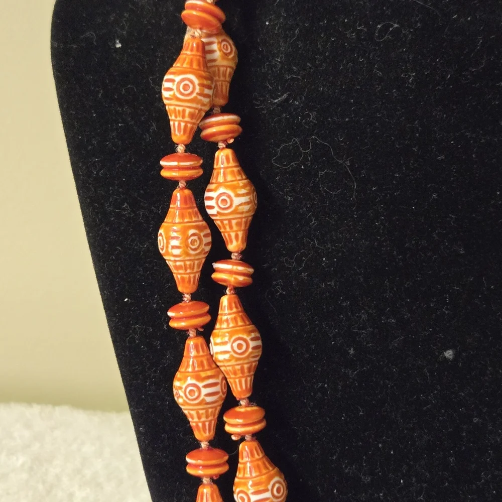 Vintage orange & white beaded necklace